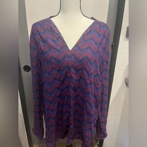 Tommy Hilfiger V-Neck Long Sleeve Chevron Patterned Blouse